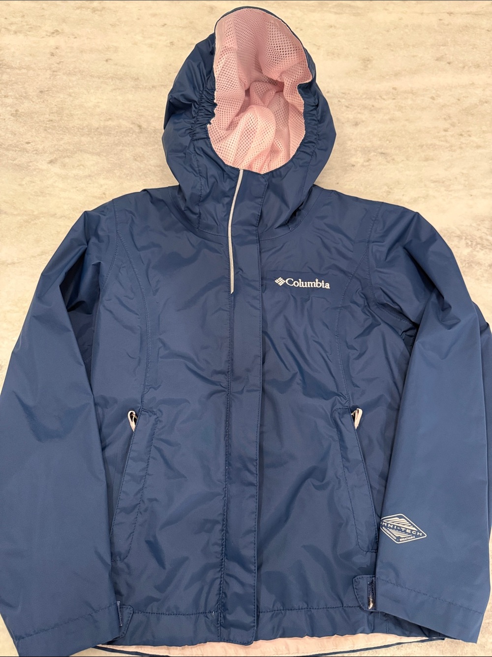 Columbia Navy Blue Kids' Hooded Rain Jacket with Pink Lining